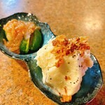 心技体酒場 - 最初に出てきたポテサラにアボカド！これ真似したい、いぶりがっこポテサラ。コリコリ食感が気持ち良い