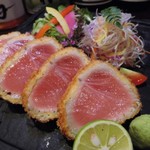 Raw tuna cutlet with wasabi soy sauce