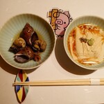 米福 - 黒バイ貝(写真左)と組み上げゆば(写真右)