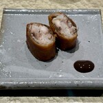 鮨 富かわ - 秋刀魚と山芋の春巻き　肝ソース添え