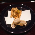 御幸町 田がわ - 銀杏と舞茸のかき揚げ、青森塩茹落花生