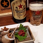 酒と食遊人 みなと - サッポロ赤星とお通し