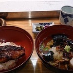 Hanaguruma - ご飯少なめでお願いしました。うな茶には鰻の尾頭付き。お頭もほとんど食べちゃいました。