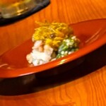 ほむら - ①毛蟹、焼きなす、オクラ、菊の花のジュレ