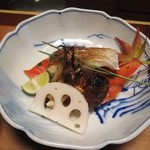 しのはら - 焼き物　ノドグロ、鮎醤油漬け松茸、舞茸、酢蓮根