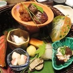 しのはら - 八寸　焼き栗、トリュフスライス、若イカ、鱈白子ポン酢など