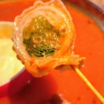 炭火串焼 焼き鳥×野菜巻き串 もちの木 - 野菜串チーズフォンデュ鍋の万ねぎ肉巻き串