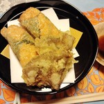 御宿 石川 - 信州サーモンの湯葉巻き揚げと舞茸の天ぷら