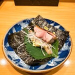 焼鳥 とこしえ - ももの漬け焼きの磯部巻き梅肉タルタルソース添え ◎美味い！