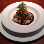 サリュー - 揚げ茄子の穴子巻、牛蒡のフリット&ペースト添え バルサミコソース 2014-11