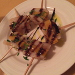 クッチーナ笑多 - ホタテのスモークと安納いものピンチョス（２本で３８０円）２０１４年１０月