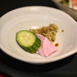 てんぷら 天杉 - "菹（にらぎ）"、黃瓜（そばうり）＋櫻漬蘿蔔（さくらづけおほね）