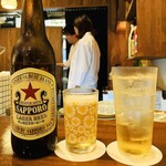 富岡一丁目の夕陽 - 20251016サッポロ赤星大瓶930円・梅酒（福岡）ソーダ割800円