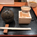 ひと椿 - お通しの茶そばと伯楽星 2014.10