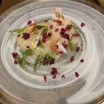 スプリングバレーブルワリー 京都 - 生ホタテのカルパッチョ　紫漬けと山椒　柑橘ドレッシング