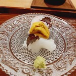 料理や まつもとけんじ - 赤ウニとアオリイカのお造り