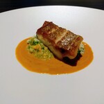 KINO_ - 『魚料理』
      ・真鯛のポワレ　甲殻類のソース
      　　ノリと毛ガニのリゾット添