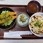 つきよみ食堂 - 本日のランチ￥1,200。ミニ潮香都丼+伊勢うどん半盛り。
