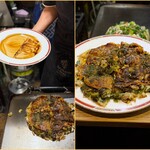 壺味 - ねぎ焼きレシピ⑦予めソースを塗った更に盛り付け、かつお粉青のりをまぶして出来上がり。完成まで4-50分、なんと丁重な行程！感動しました！