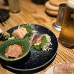 佐五右衛門 - 鳥刺しの盛り合わせ。