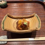 廣澤 - 帆立湯葉揚げ、雲丹、乾燥梅、わさび 