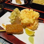 蕎麦彩膳 隆仙坊 - エビとホタテのかき揚げ、蕎麦田楽、豆のかき揚げ