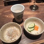 焼とりの八兵衛 - 焼き鳥おろし 本日の漬物 季節のすりながし(きのこと玉ねぎ)