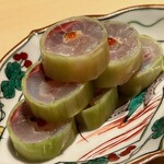 温石 - 鯵の胡瓜巻きは三階建て、アハッ\(//∇//)\