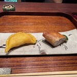 廣澤 - ◆岩手の松茸と車海老の咸水角（ハムスイコー）
      ◆中国の松茸とカマスの春巻き