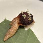 プレゼンテ スギ - ⑮印旛沼産天然すっぽんと猪を詰めた錦爽鶏手羽 発酵紫キャベツパウダー にらの花