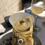 プレゼンテ スギ - ⑧鱸（すずき）生ハム かぼちゃペースト 透明トマトジュース バジルオイル N25キャビア