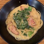 indigo - 料理写真:厚切りベーコンと卵とほうれん草の和風カルボ　1,280円