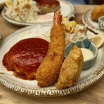 山の家はせがわ - エビとホタテとハンバーグSet