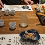 魚沼釜蔵 ぽんしゅ館 - お通し@¥550 日本酒は、亀の王¥1,080 雪男　愛山¥1,100 税抜