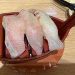 北陸金沢 まわる寿し もりもり寿し - 白身三点盛り