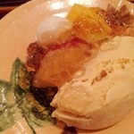 祇園つじや - デザート(きな粉アイス、薩摩芋レモン煮、白玉アンコ、柿、ジュレ？？)