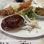 喫茶オリノ - エビフライとハンバーグ定食