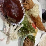 喫茶オリノ - エビフライとハンバーグ定食