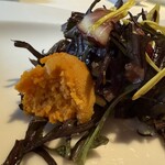 シェ・スガヤ - 【海苔とトマトの魚ソースキャビアの海老、
      イタリアの手長海老】