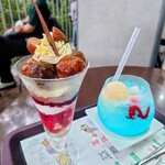 神椿 - 和栗のモンブランパフェ2,300円、こんぴらソーダ800円
＋バニラアイストッピング200円