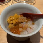 鮨処 池上 - 蝦夷馬糞雲丹 薩摩タカエビ いくら