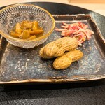 心一 - なめこ 生落花生の塩ゆで くじらベーコン