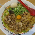 どうとんぼり神座 - トリュフ香る牛すき月見ラーメン（肉2倍）＋煮玉子トッピング