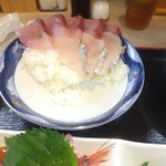 水橋食堂 漁夫 - ガンドブリとサワラ…食べかけのご飯