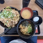伝説のすた丼屋 川中島店 - すた丼（肉飯増量、ネギポン酢）、ミニ油そば