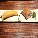 廣澤 - 岩手産松茸と車海老のパイ、カマスと中国産松茸の春巻き