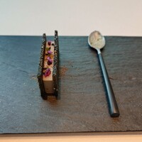 RESTAURANT PRUNIER - アミューズ　秋刀魚のテリーヌと黒ゴマのブリオッシュ