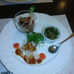 志喜亭 - 真鯛のカルパッチョ　　里芋のフラン　洋風茶碗蒸し　　ホッキ貝のカッペリーニ