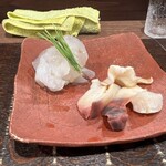 酒肴 佐々山 - 熟成ヒラメとホッキ貝の造り