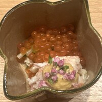 わたなべ - 噴火湾毛蟹　新いくら　三つ葉のお浸し